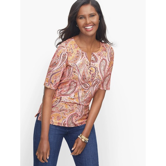 Talbots Womens Plus Size 3X‎ Paisley Print Short Sleeve T Shirt Top - Picture 1 of 8